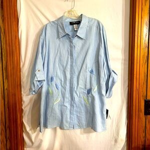 NWT Sag Harbor 22W blue linen top
